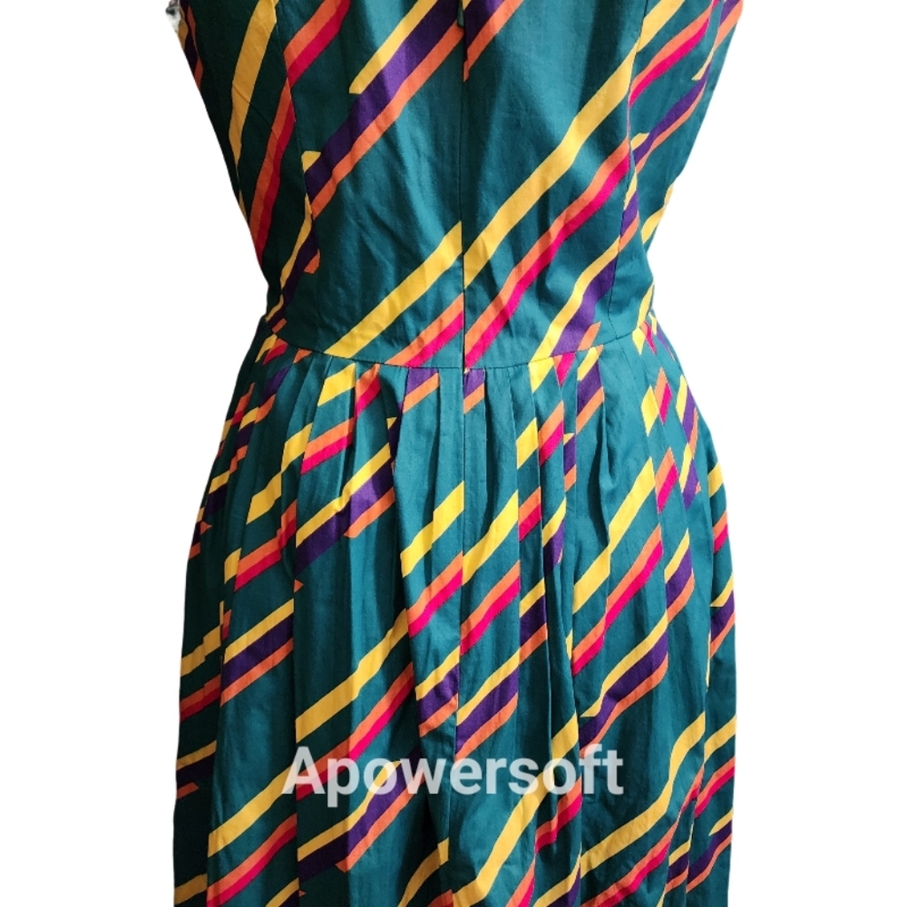 Emily & Fin Rainbow Stripe Vintage Style A Line Dress - Picture 3 of 8